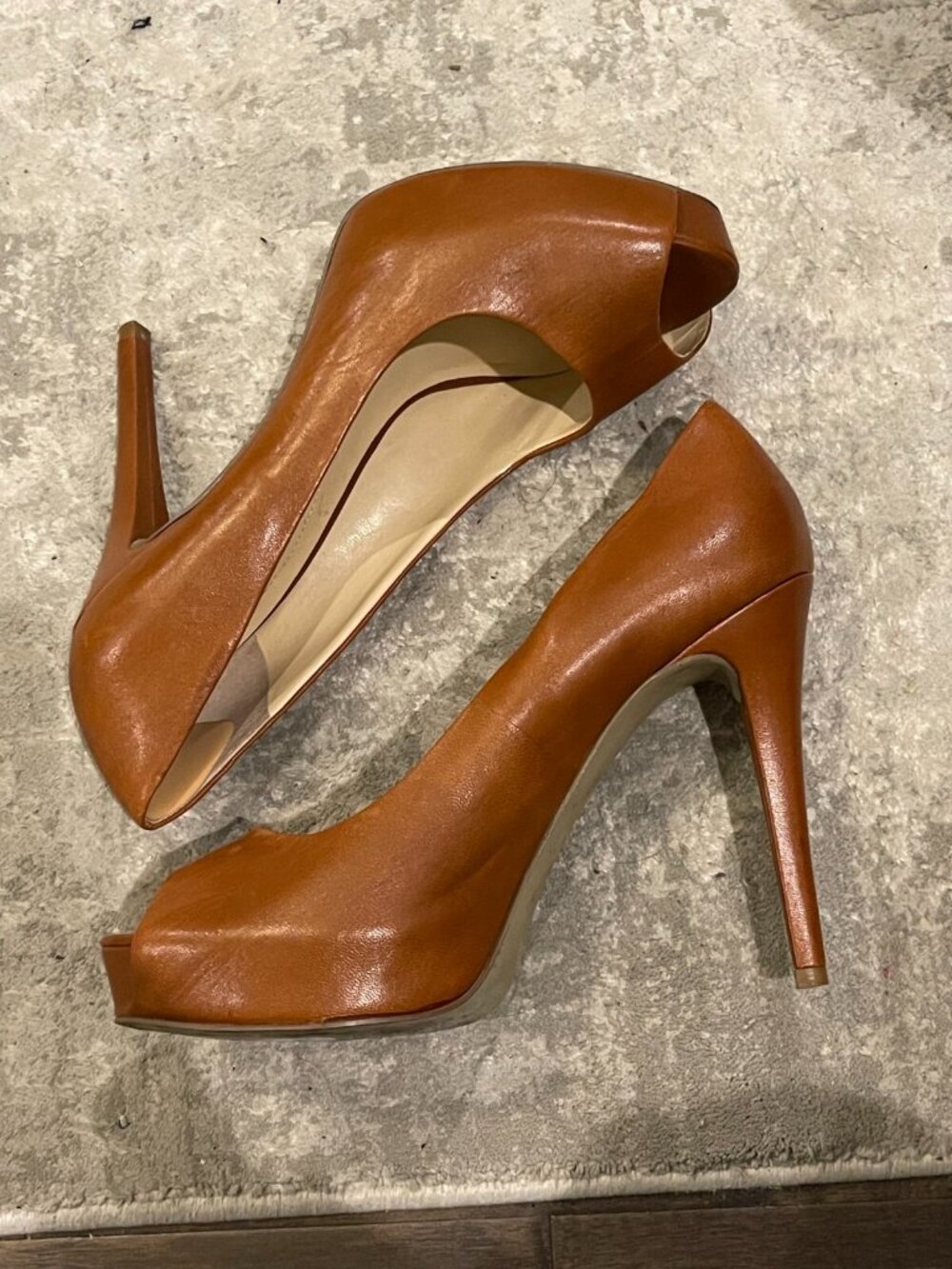GUESS Nude Brown Peep Toe Platform Heels Women